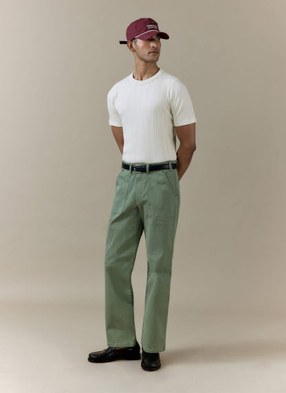 Men's Slim Fit Ribbed T-shirt: Leon - Cotton - Cream | Percival Signature