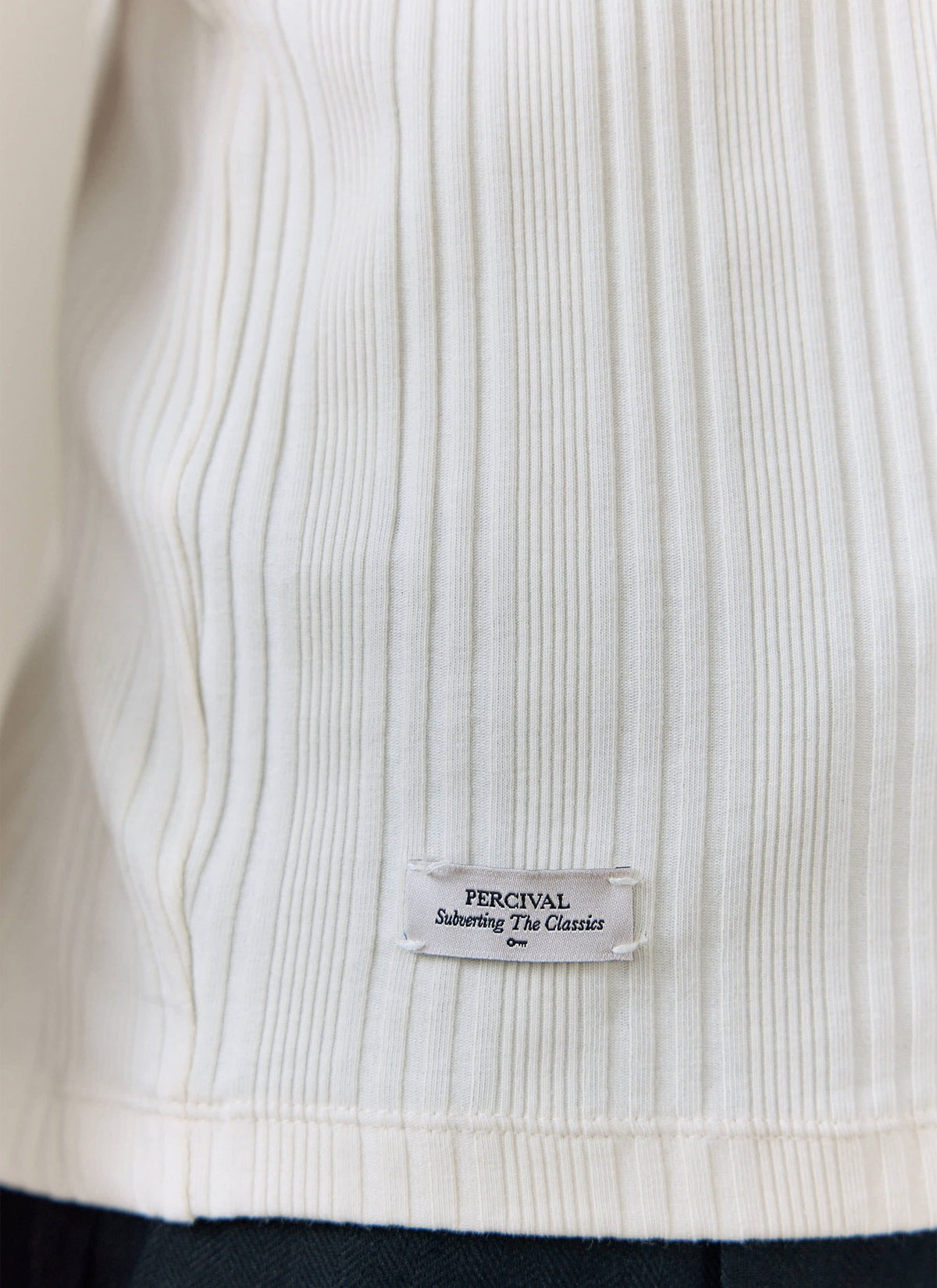 Men's Slim Fit Ribbed T-shirt: Leon - Cotton - Cream | Percival Signature