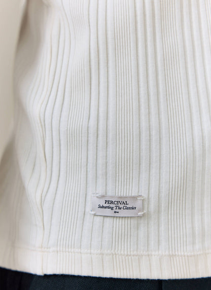 Men's Slim Fit Ribbed T-shirt: Leon - Cotton - Cream | Percival Signature