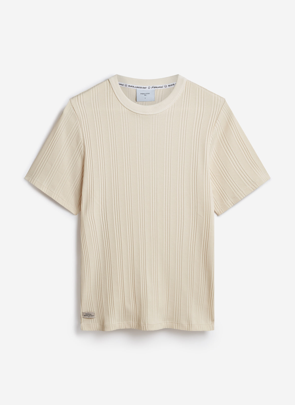 Men's Slim Fit Ribbed T-shirt: Leon - Cotton - Cream | Percival Signature