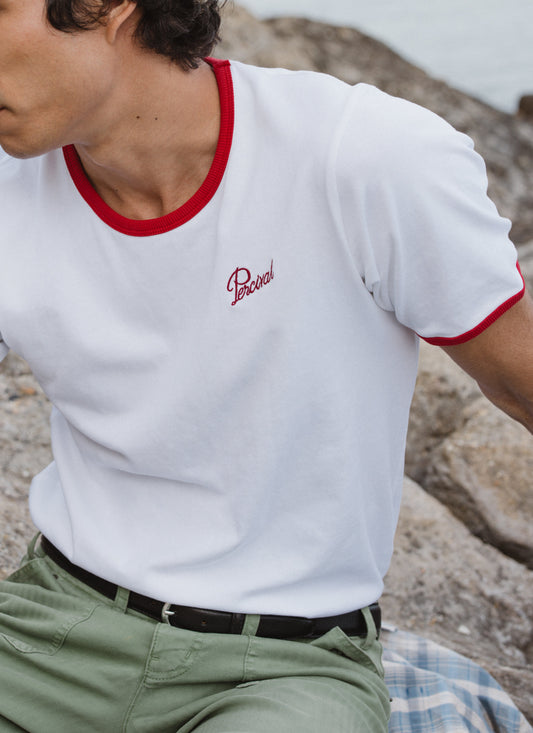 Men's Ringer T Shirt - Slim Fit - Cotton - White & Red | Percival Trusted