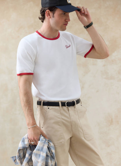 Men's Ringer T Shirt - Slim Fit - Cotton - White & Red | Percival Trusted