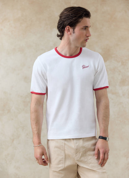 Men's Ringer T Shirt - Slim Fit - Cotton - White & Red | Percival Trusted