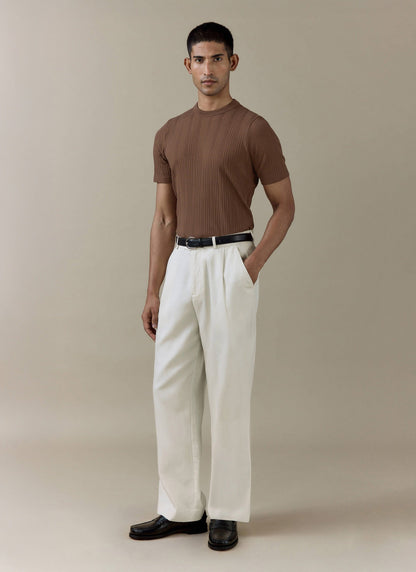 Men's Slim Fit RIbbed T Shirt: Leon - Cotton - Brown | Percival Featured
