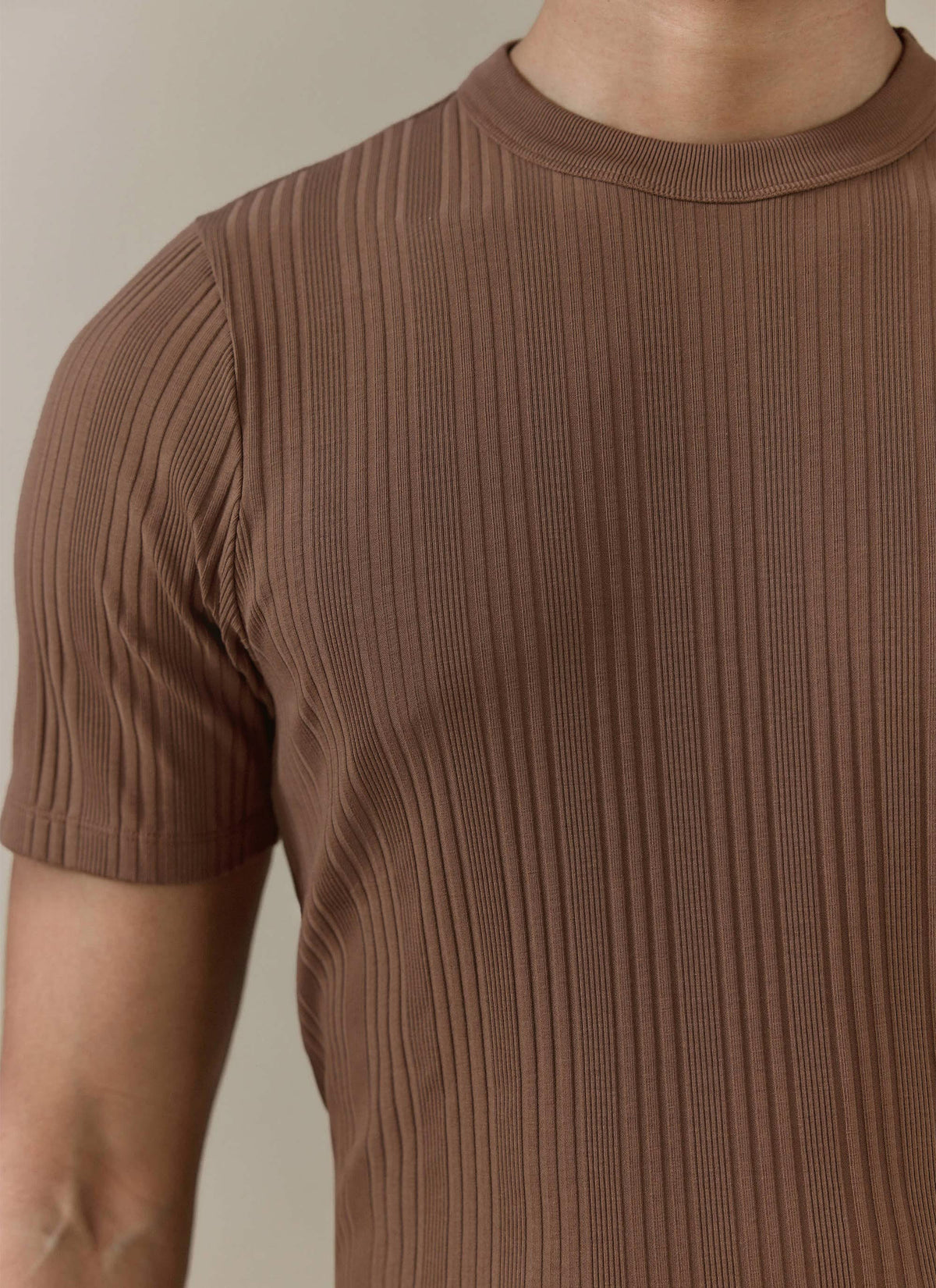Men's Slim Fit RIbbed T Shirt: Leon - Cotton - Brown | Percival Featured