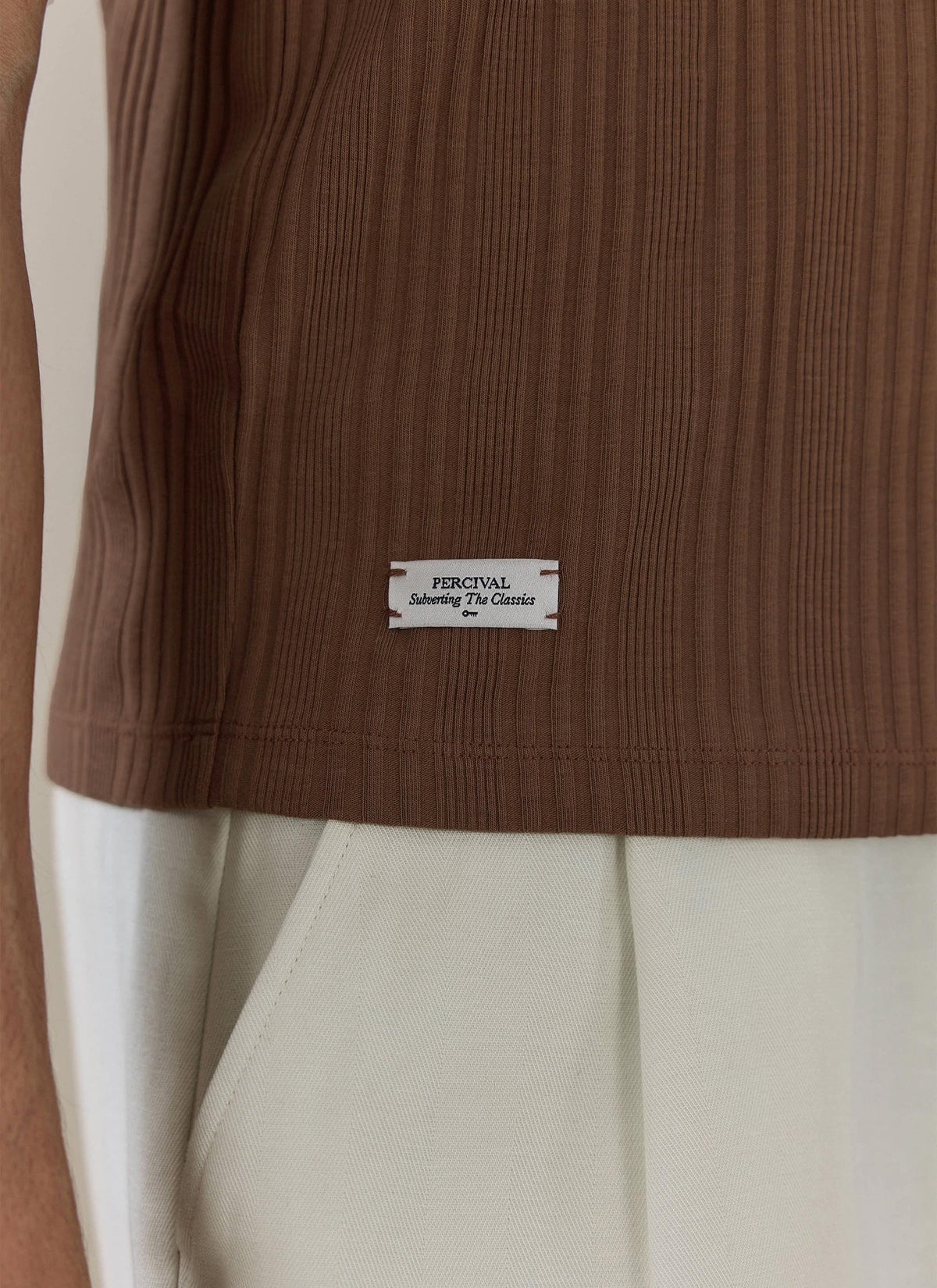 Men's Slim Fit RIbbed T Shirt: Leon - Cotton - Brown | Percival Featured