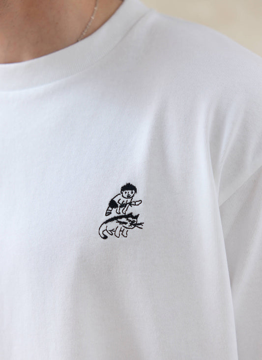Men's Embroidered White T Shirt - Palmer - Cotton | Percival Everyday