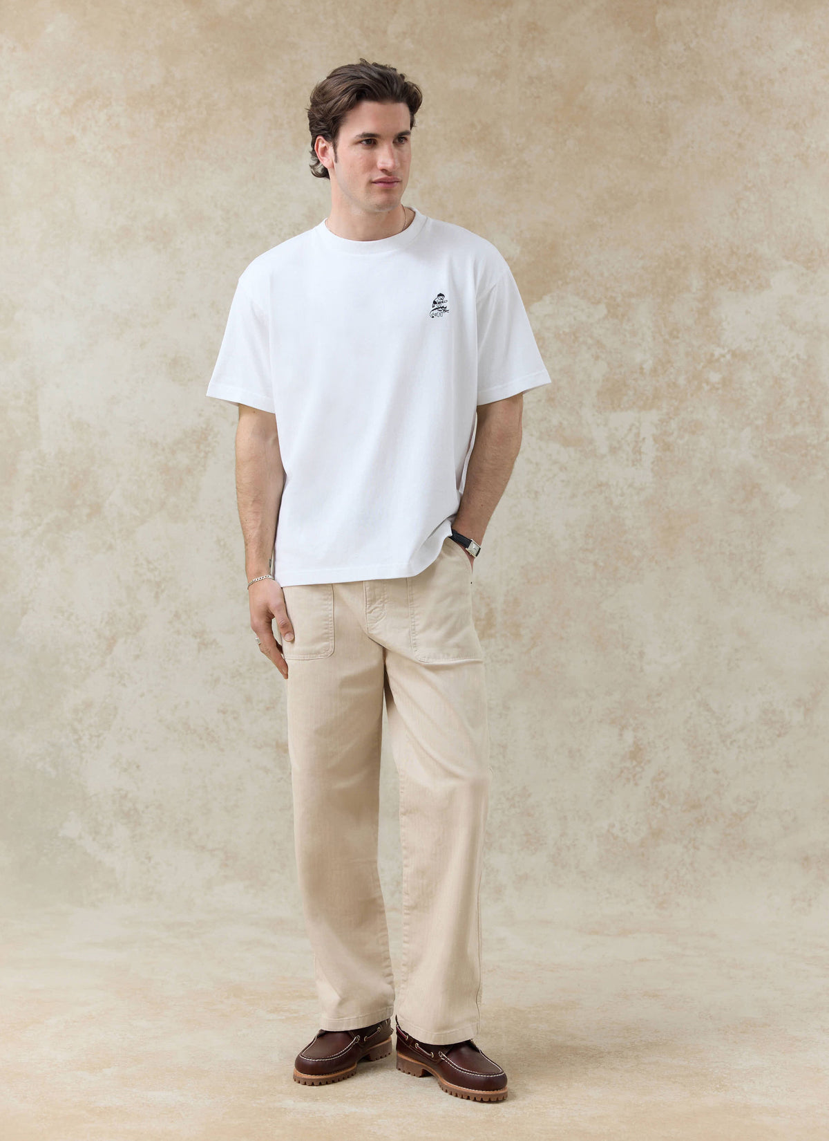 Men's Embroidered White T Shirt - Palmer - Cotton | Percival Everyday