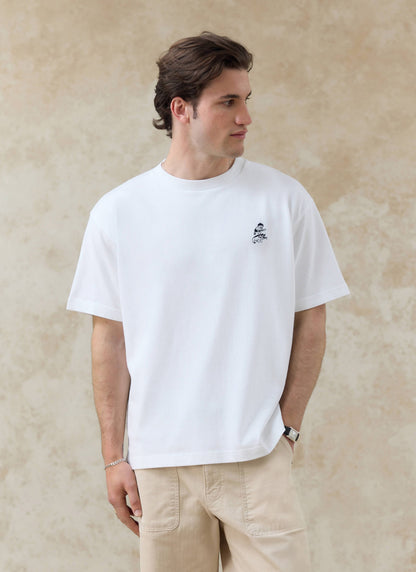 Men's Embroidered White T Shirt - Palmer - Cotton | Percival Everyday