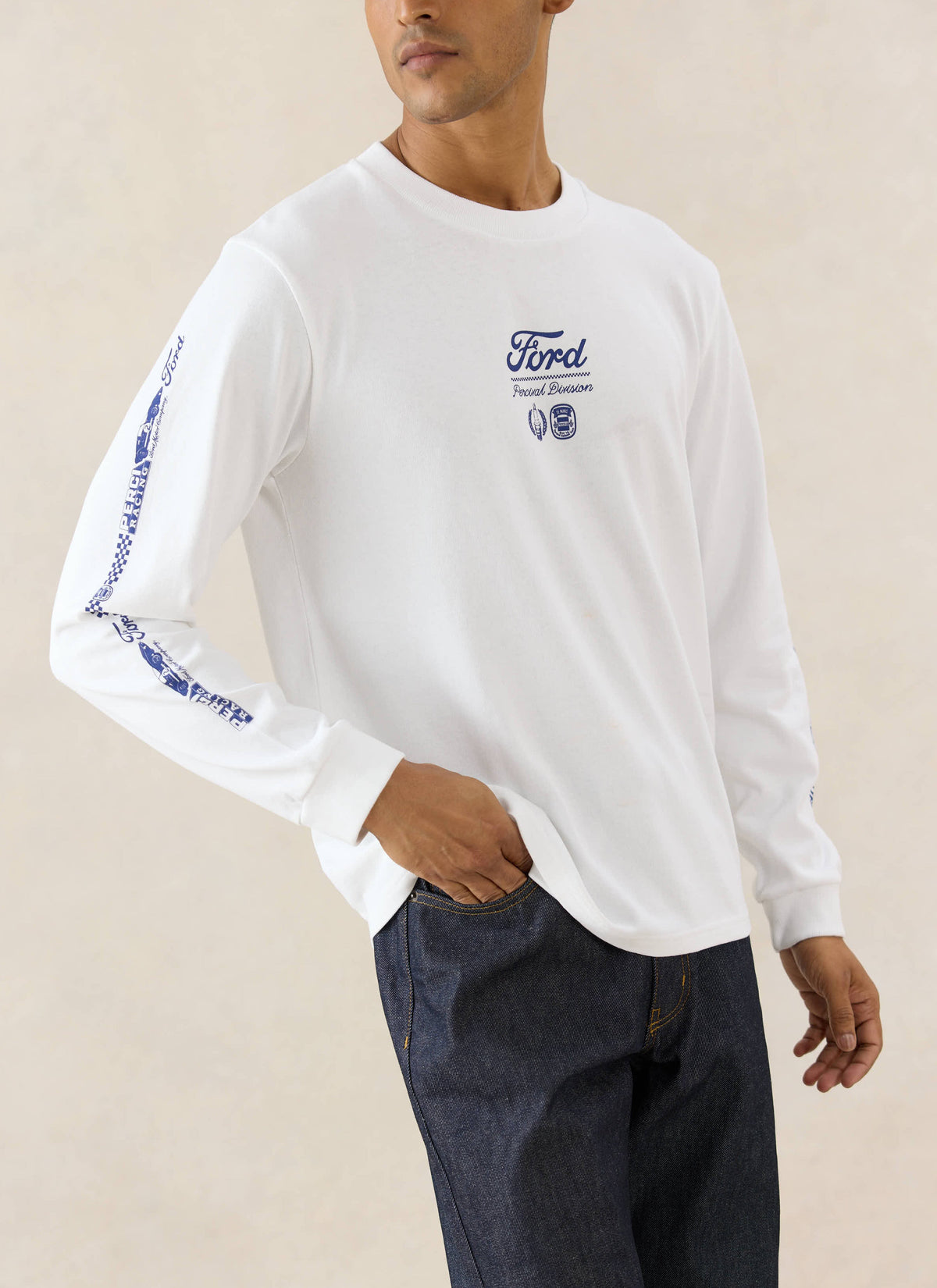 Men's Long Sleeve T Shirt - Organic Cotton - White - Ford x Percival | Percival Trending