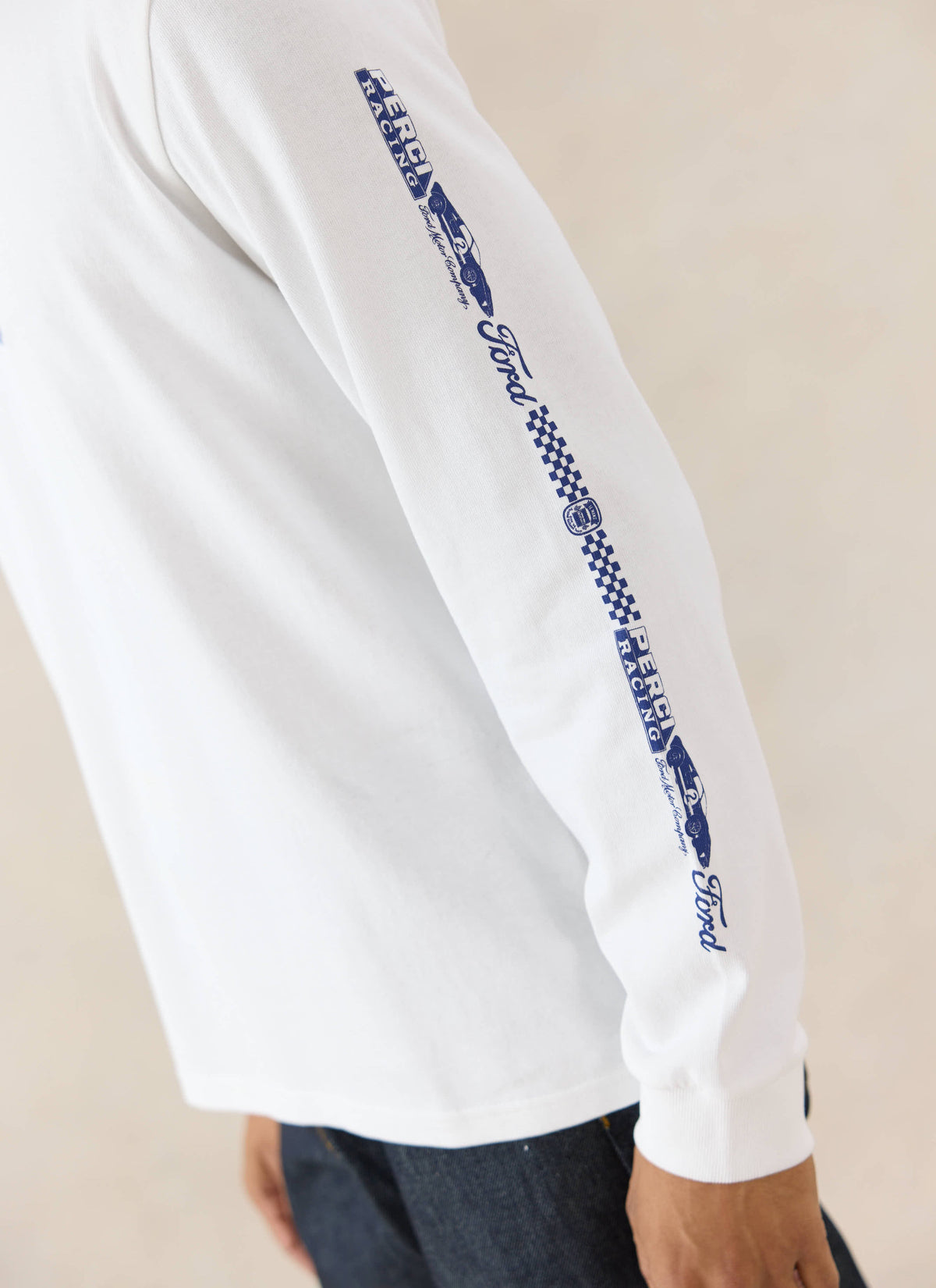 Men's Long Sleeve T Shirt - Organic Cotton - White - Ford x Percival | Percival Trending