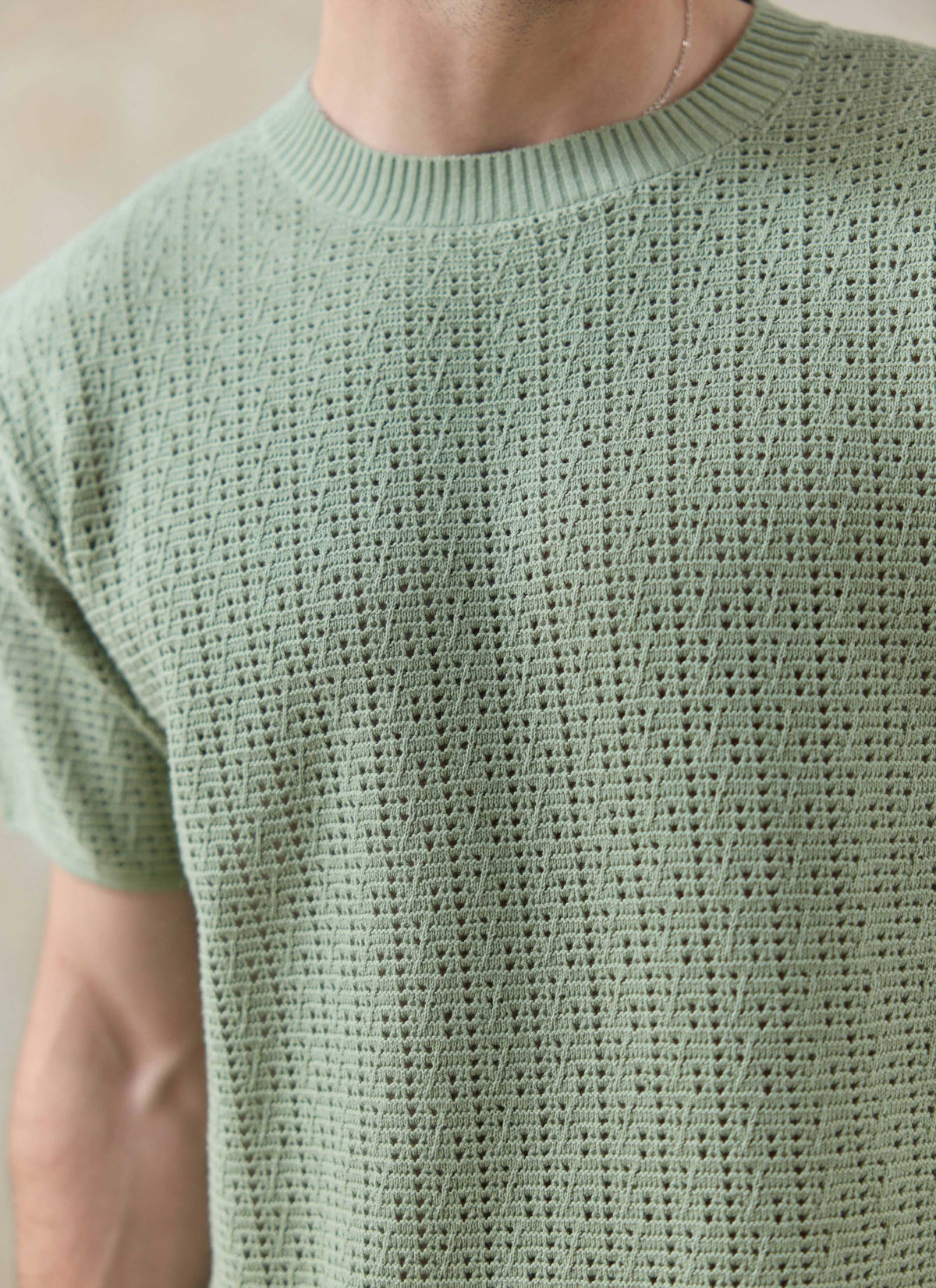Men's Knitted T Shirt - Siena - Cotton - Pistachio Green | Percival Discount