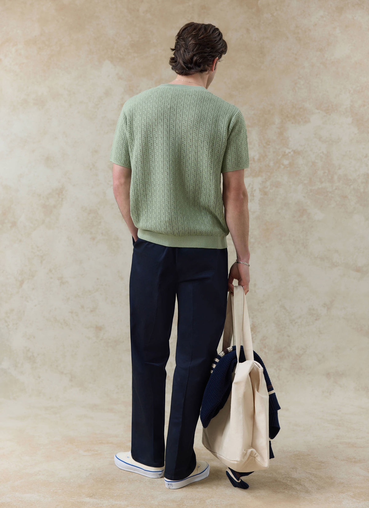 Men's Knitted T Shirt - Siena - Cotton - Pistachio Green | Percival Discount