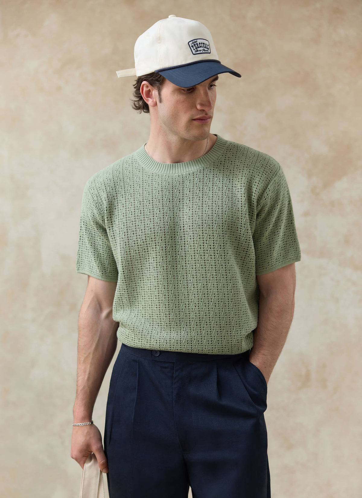 Men's Knitted T Shirt - Siena - Cotton - Pistachio Green | Percival Discount
