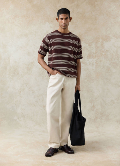 Men's Knit Cotton T Shirt - Fiction Striped - Espresso | Percival Value
