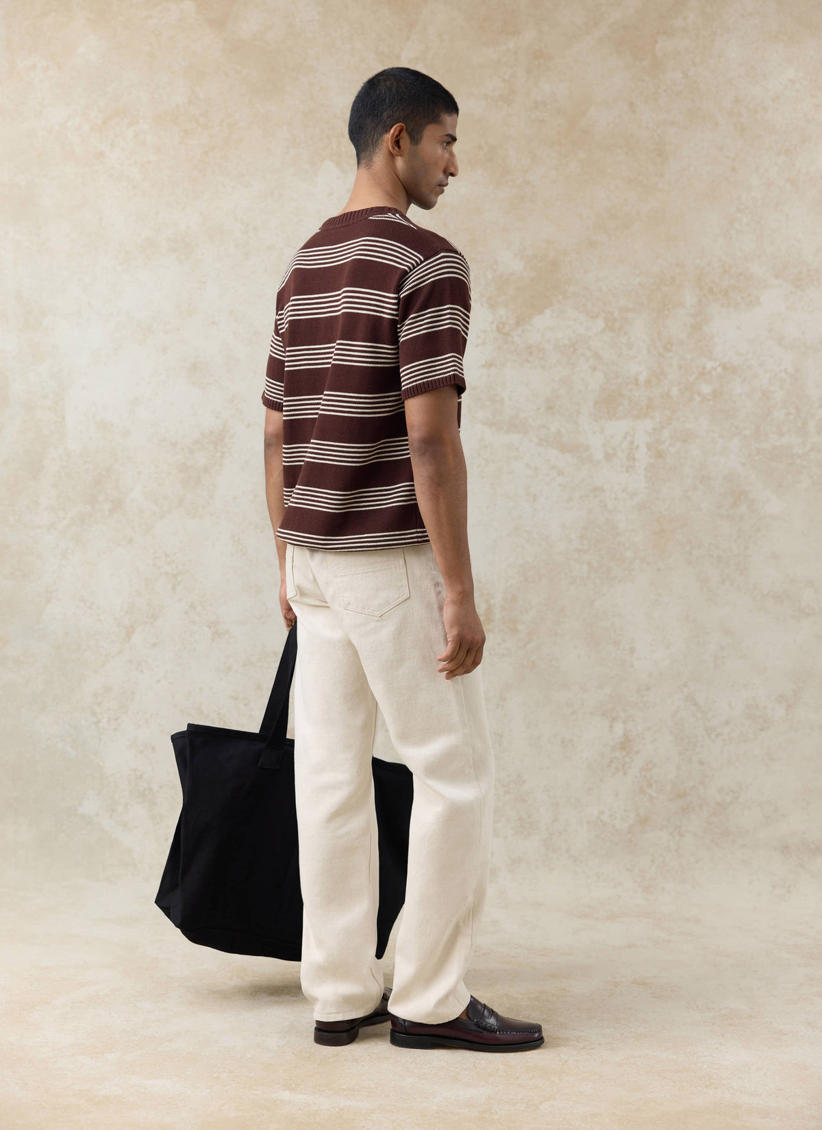 Men's Knit Cotton T Shirt - Fiction Striped - Espresso | Percival Value