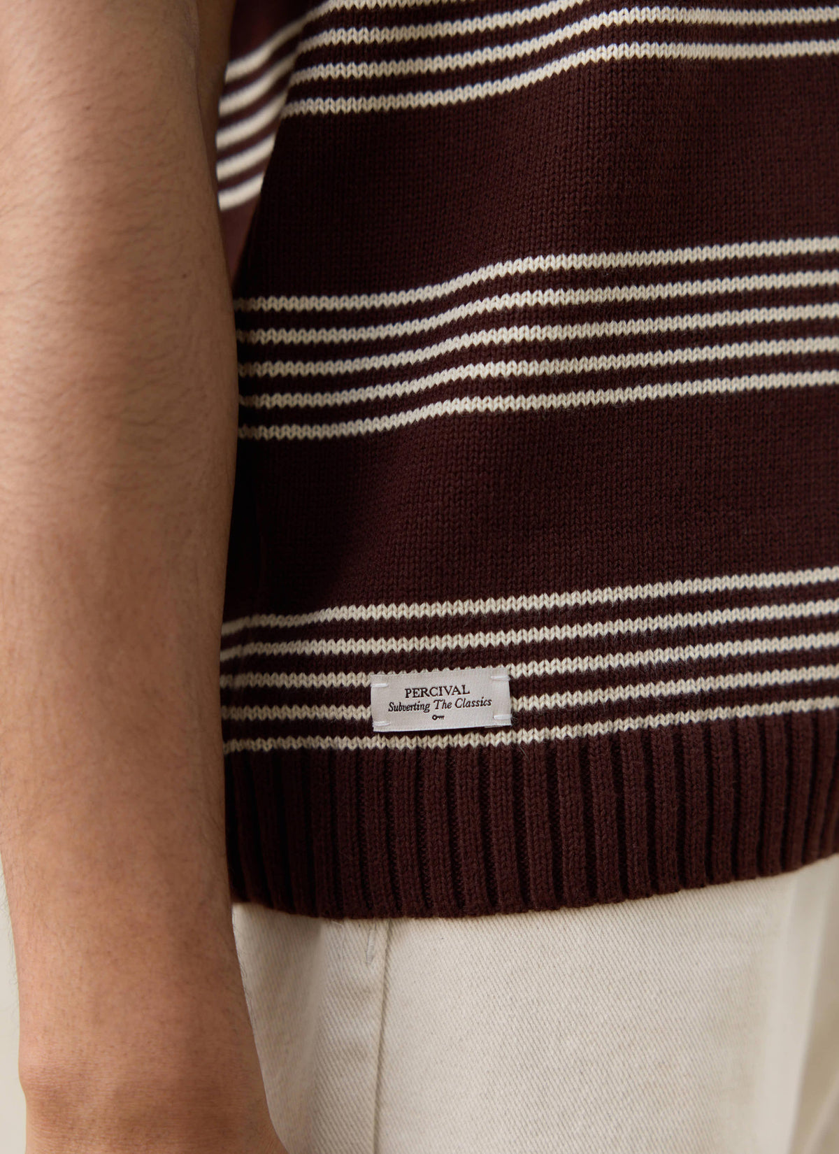 Men's Knit Cotton T Shirt - Fiction Striped - Espresso | Percival Value