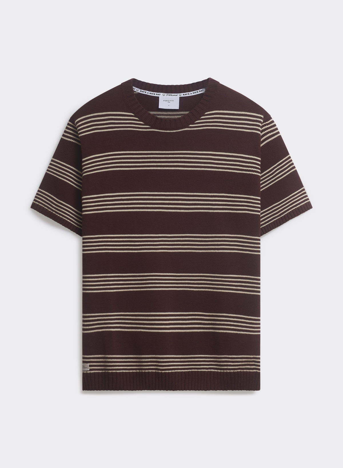 Men's Knit Cotton T Shirt - Fiction Striped - Espresso | Percival Value