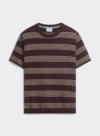 Men's Knit Cotton T Shirt - Fiction Striped - Espresso | Percival Value