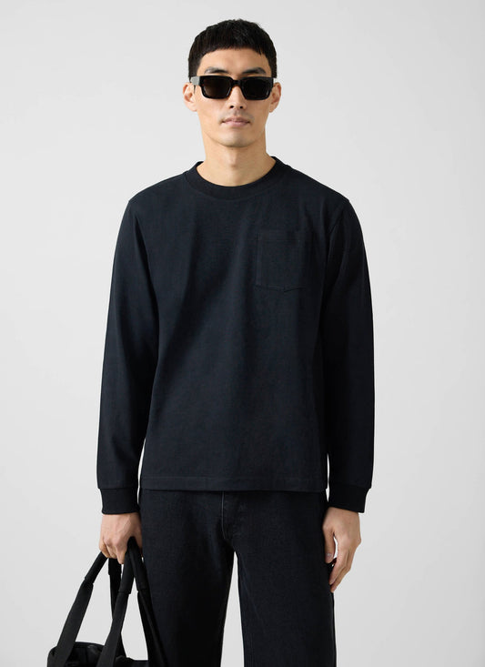 Long Sleeve Crew Neck T Shirt - Cotton - Black | Percival Popular