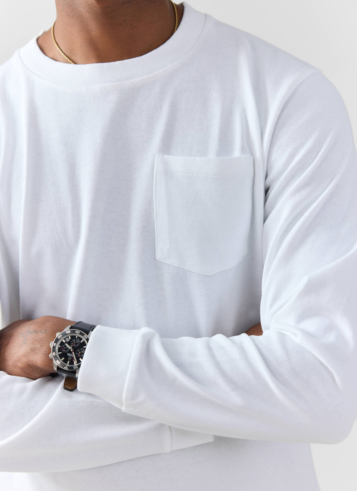Long Sleeve Crew Neck T Shirt - Cotton - White | Percival Sale