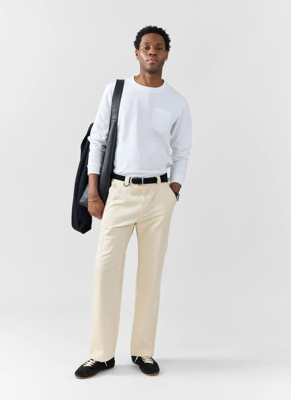 Long Sleeve Crew Neck T Shirt - Cotton - White | Percival Sale