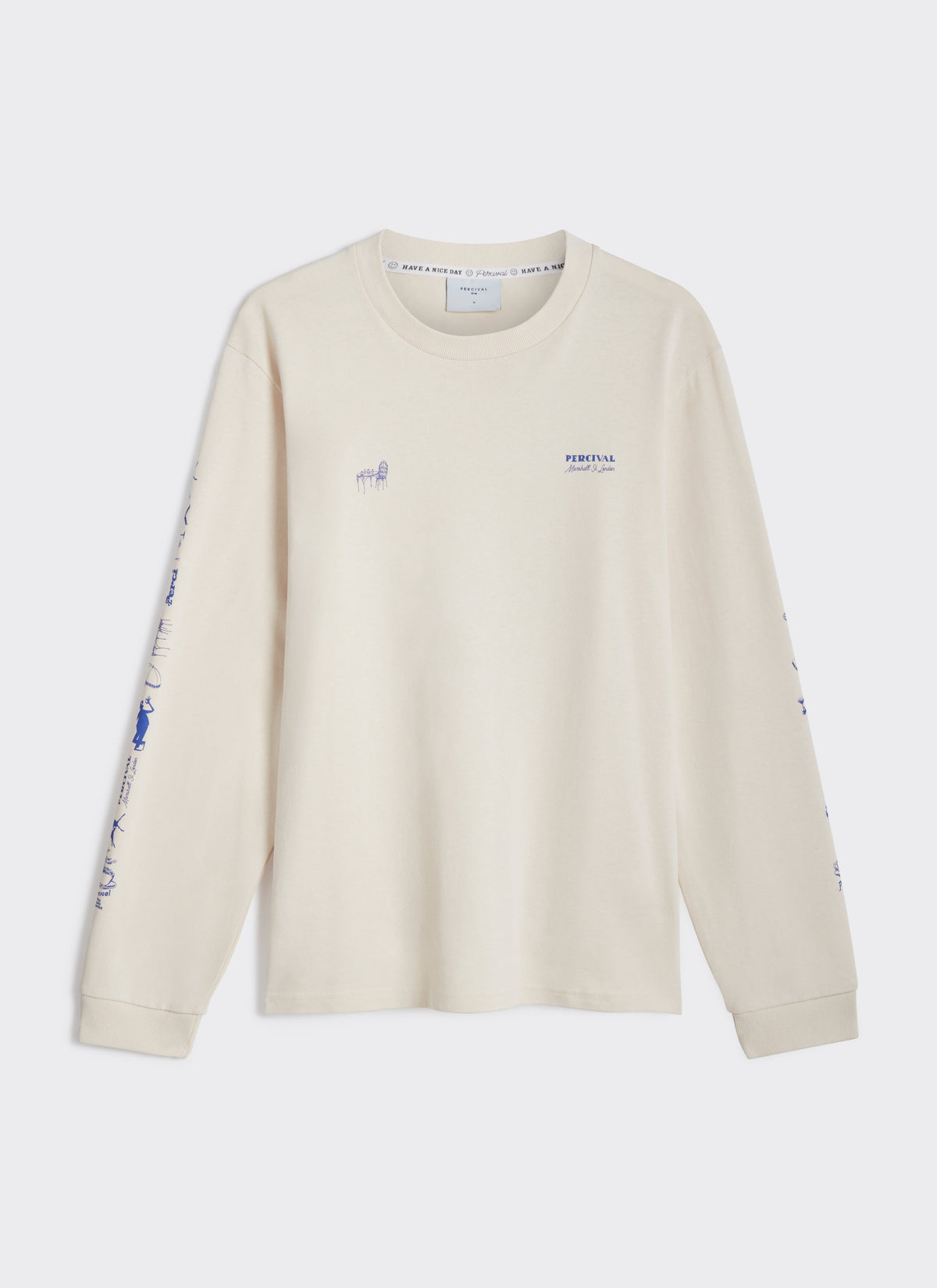 Men's Long Sleeve T Shirt - Fine Wines - Cotton - Cream | Percival Latest