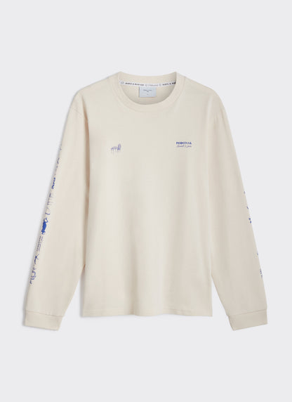 Men's Long Sleeve T Shirt - Fine Wines - Cotton - Cream | Percival Latest