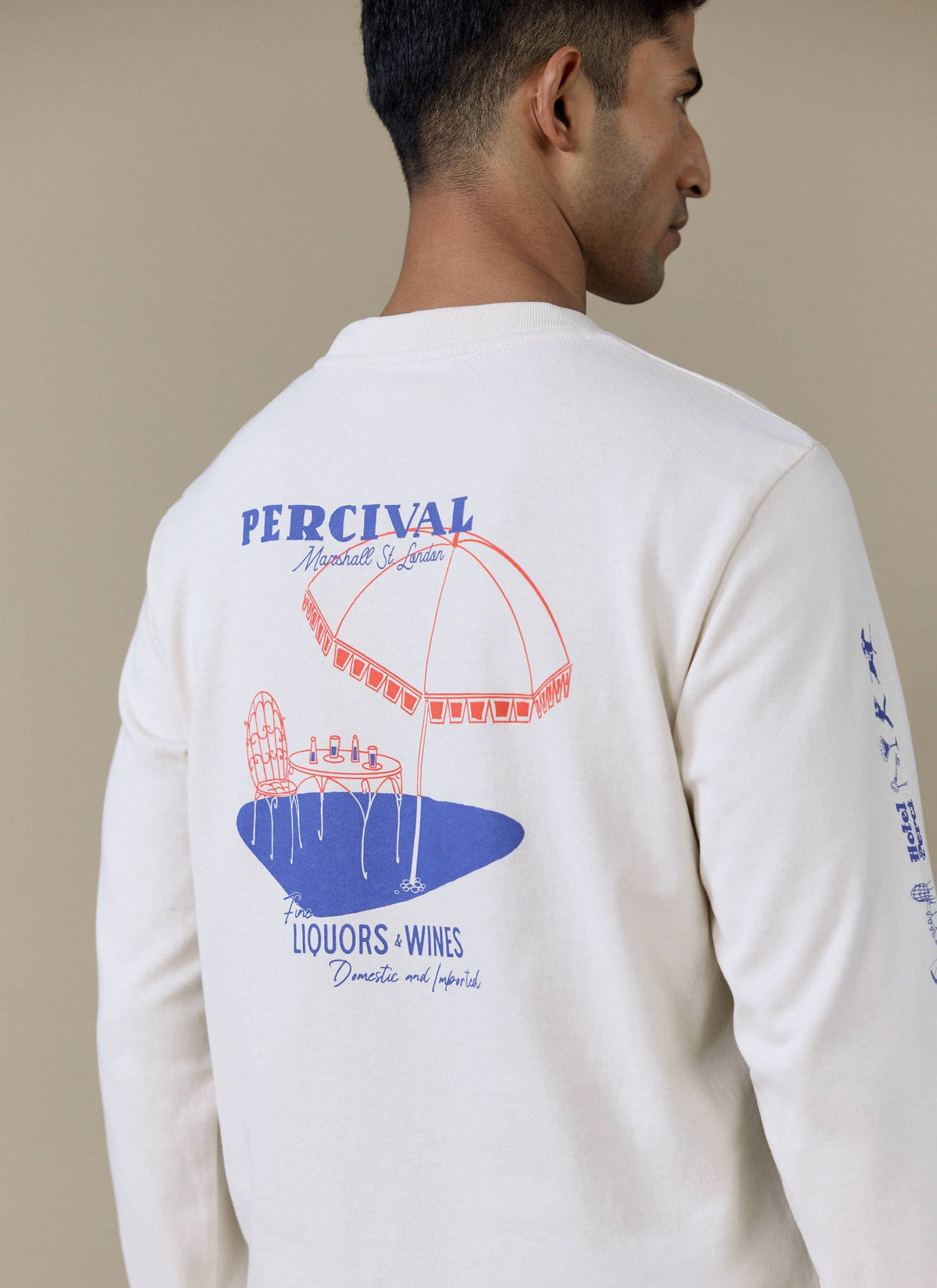Men's Long Sleeve T Shirt - Fine Wines - Cotton - Cream | Percival Latest