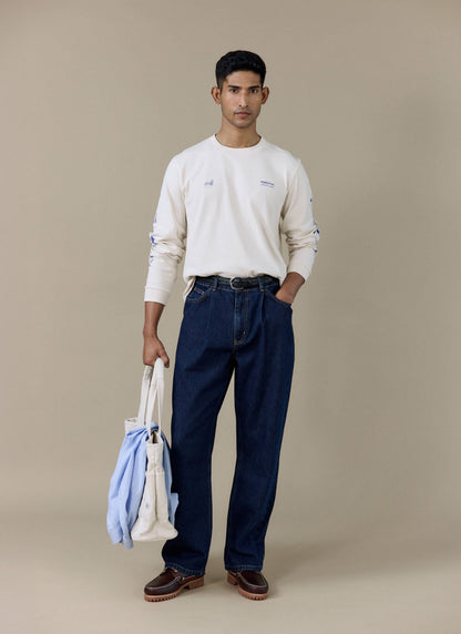 Men's Long Sleeve T Shirt - Fine Wines - Cotton - Cream | Percival Latest