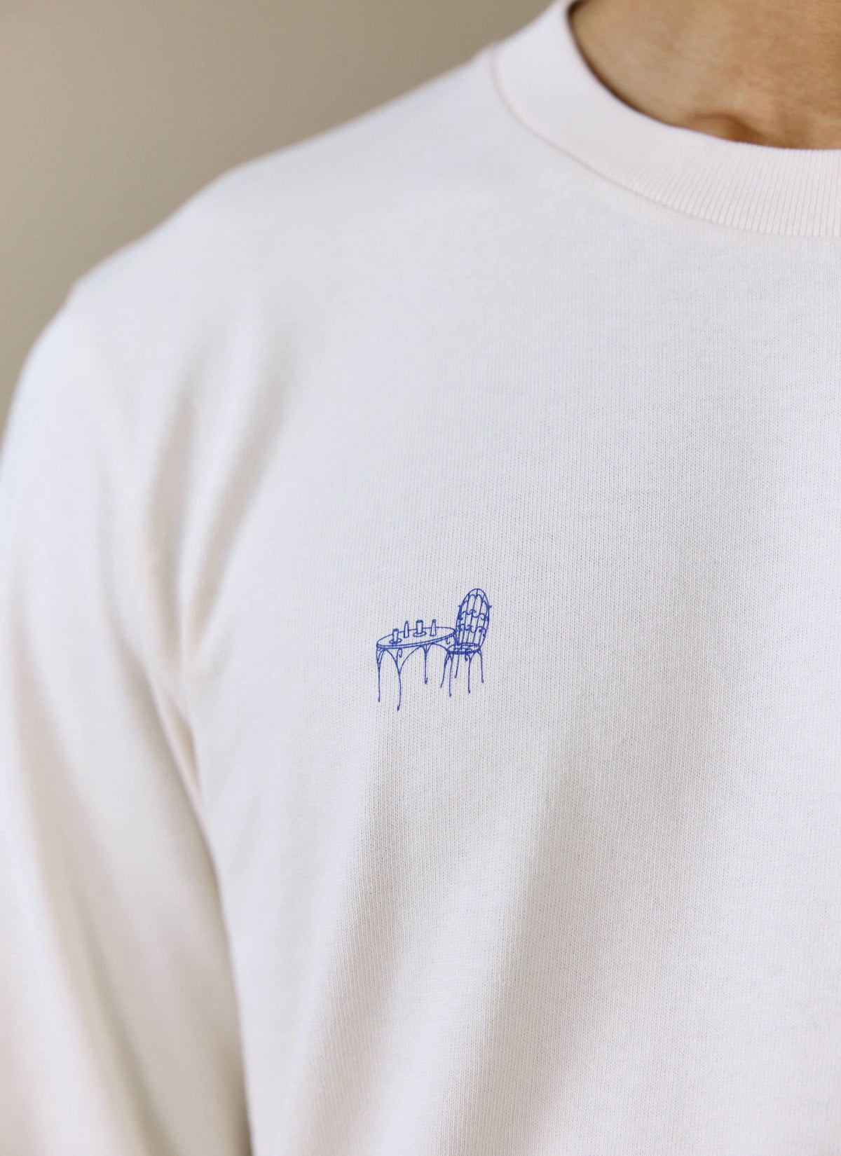 Men's Long Sleeve T Shirt - Fine Wines - Cotton - Cream | Percival Latest