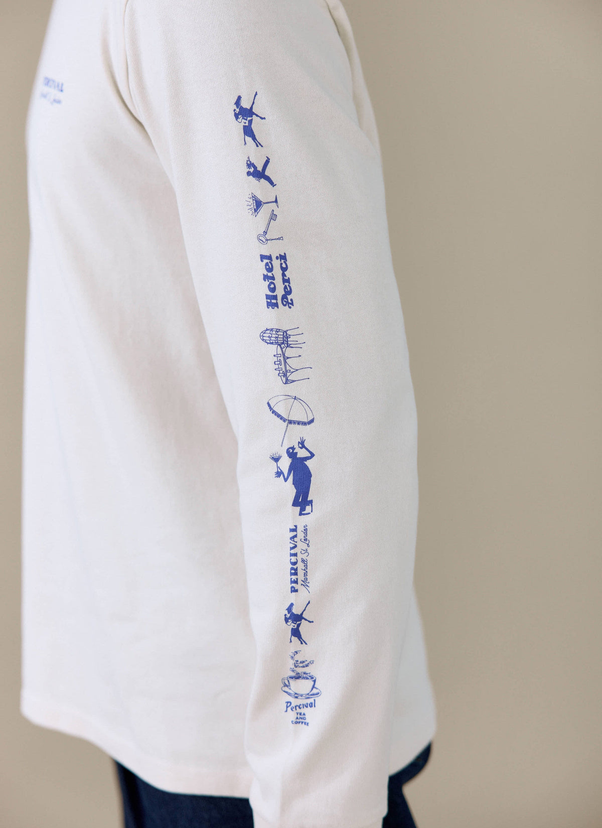 Men's Long Sleeve T Shirt - Fine Wines - Cotton - Cream | Percival Latest