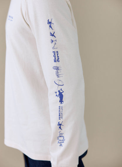 Men's Long Sleeve T Shirt - Fine Wines - Cotton - Cream | Percival Latest