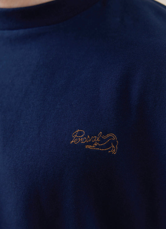 Men's Embroidered Navy T-Shirt - Clarke - Cotton | Percival Latest