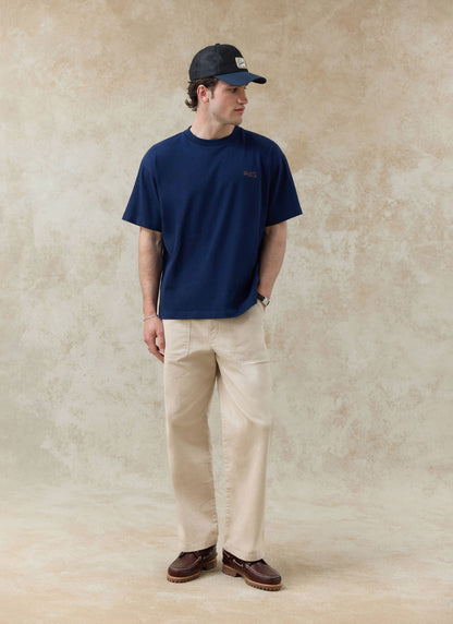 Men's Embroidered Navy T-Shirt - Clarke - Cotton | Percival Latest