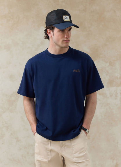 Men's Embroidered Navy T-Shirt - Clarke - Cotton | Percival Latest
