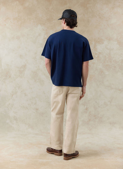 Men's Embroidered Navy T-Shirt - Clarke - Cotton | Percival Latest