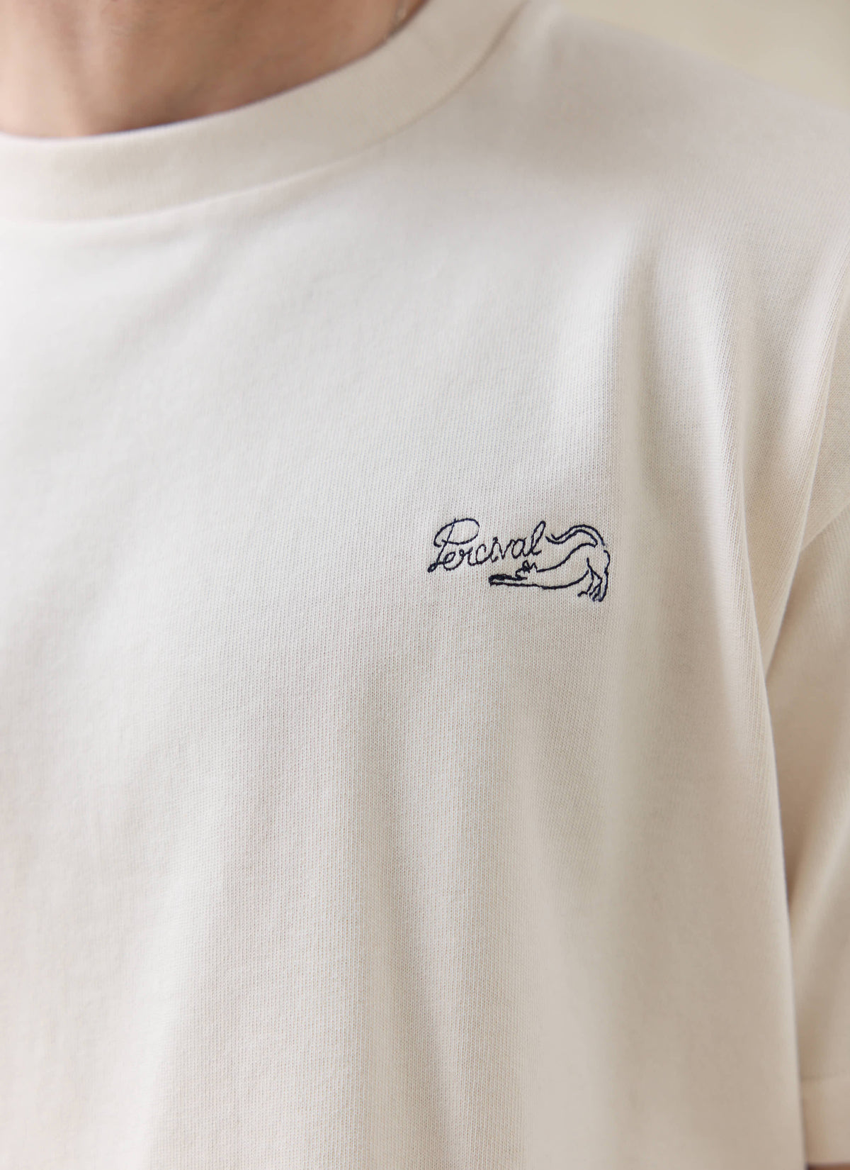 Men's Embroidered Cream T-Shirt - Clarke - Cotton | Percival Value