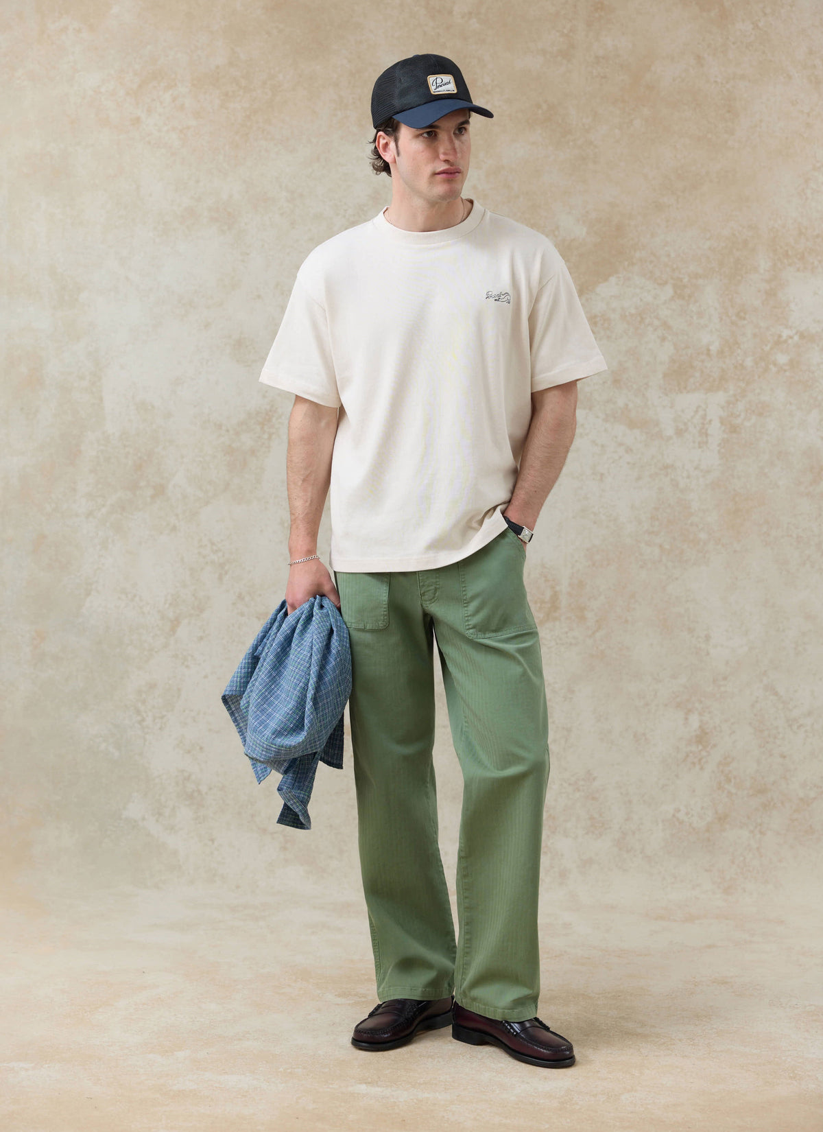 Men's Embroidered Cream T-Shirt - Clarke - Cotton | Percival Value