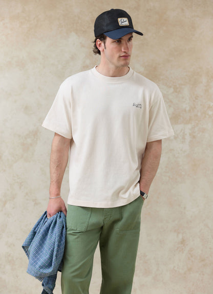 Men's Embroidered Cream T-Shirt - Clarke - Cotton | Percival Value