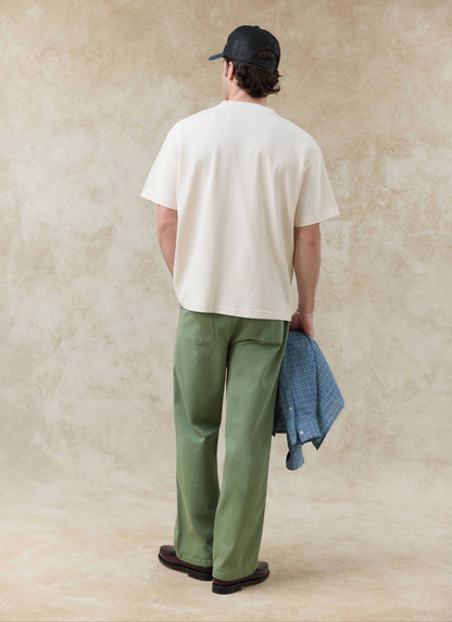 Men's Embroidered Cream T-Shirt - Clarke - Cotton | Percival Value