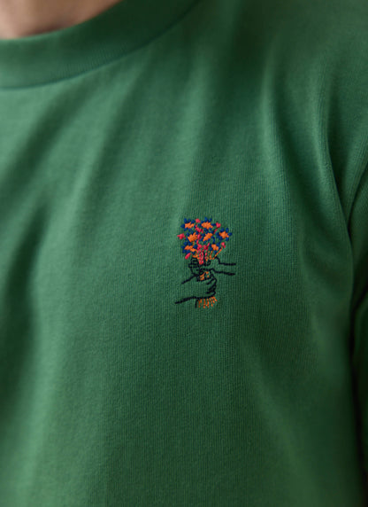 Men's Embroidered T Shirt - Davies - Cotton - Forest Green | Percival Special Offer