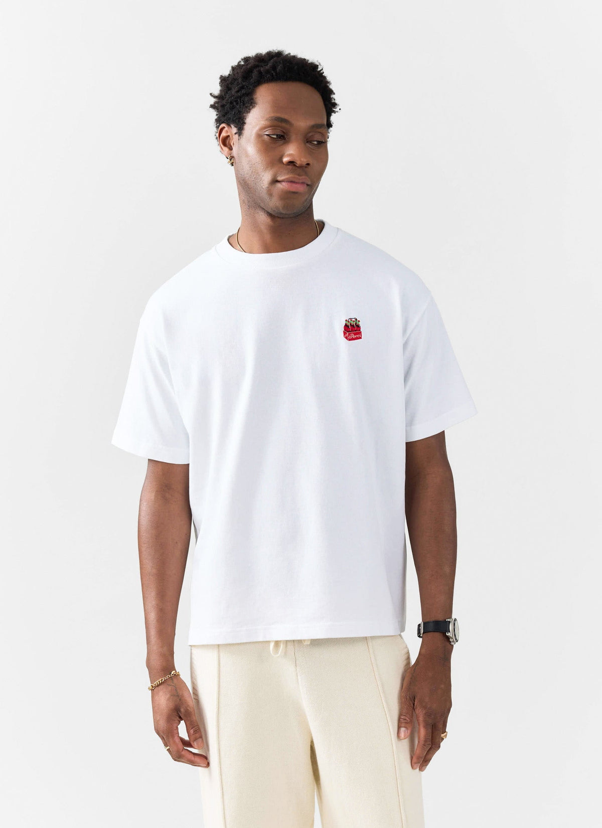 Soda Bottles Oversized Embroidered T Shirt - Organic Cotton - White | Percival Popular