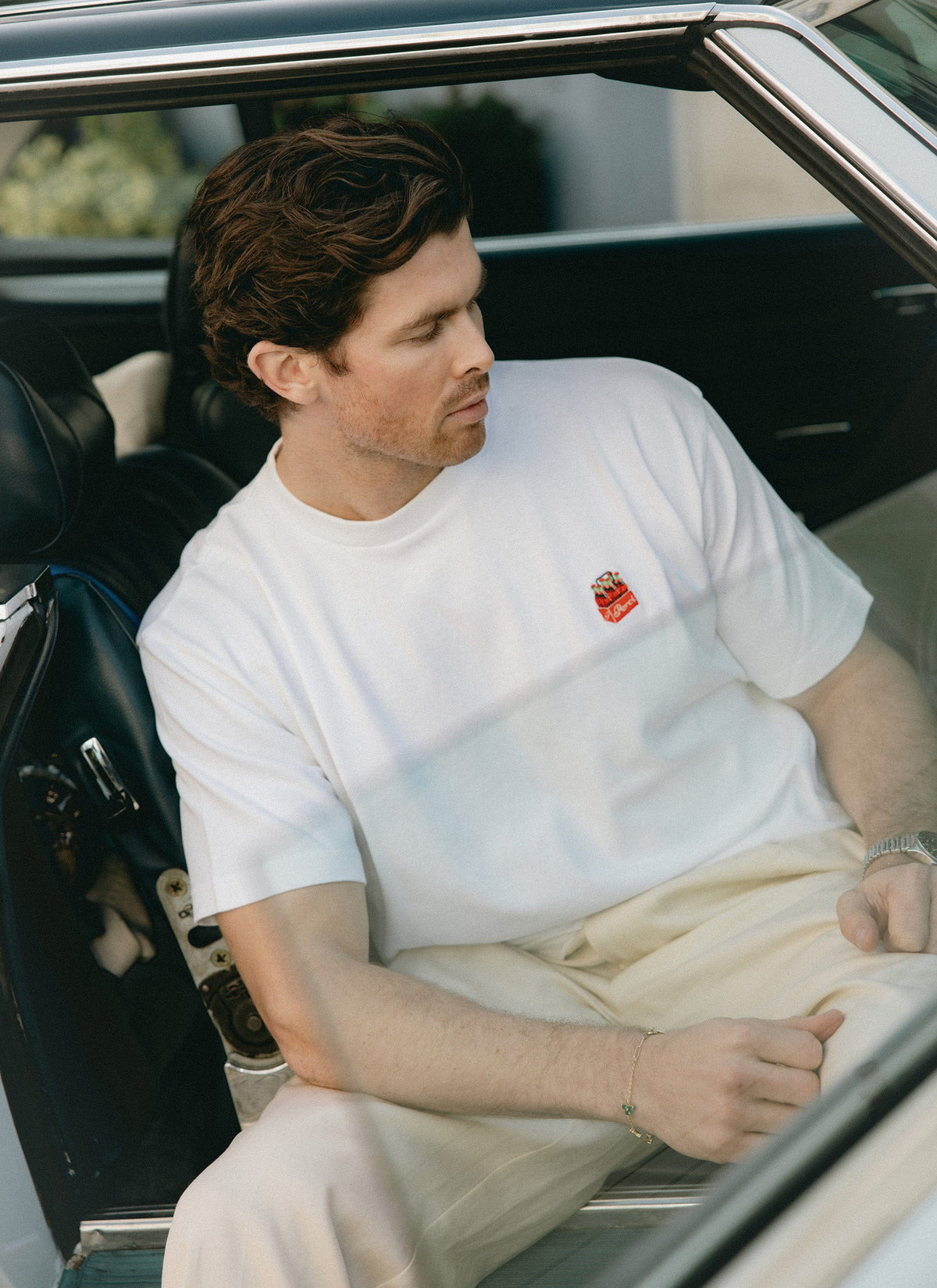 Soda Bottles Oversized Embroidered T Shirt - Organic Cotton - White | Percival Popular