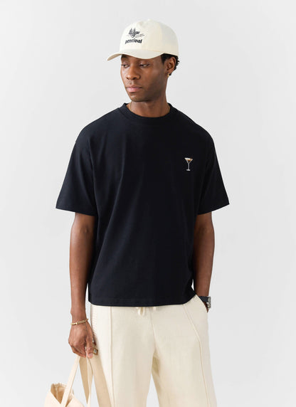 Espresso Martini Oversized Embroidered T Shirt - Organic Cotton - Blac | Percival Best Seller
