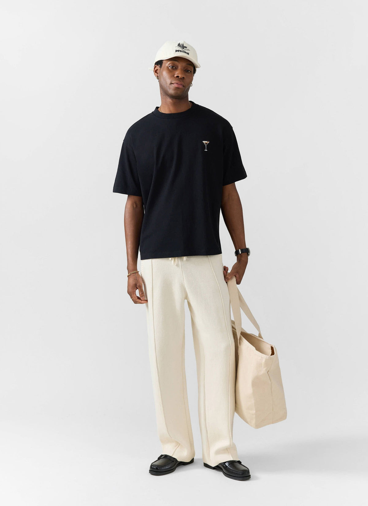 Espresso Martini Oversized Embroidered T Shirt - Organic Cotton - Blac | Percival Best Seller