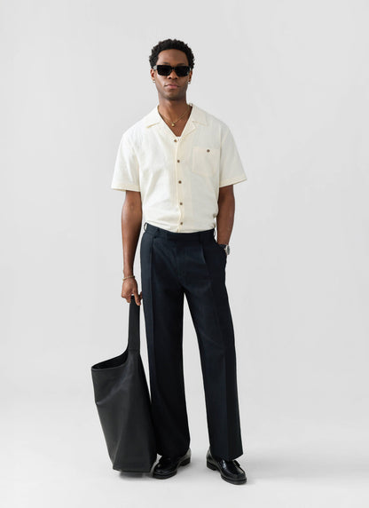 Men's Cuban Collar Short Sleeve Shirt - Seersucker - Ecru Cream | Percival Top Pick