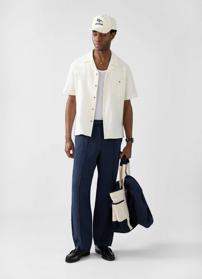 Men's Cuban Collar Short Sleeve Shirt - Seersucker - Ecru Cream | Percival Top Pick