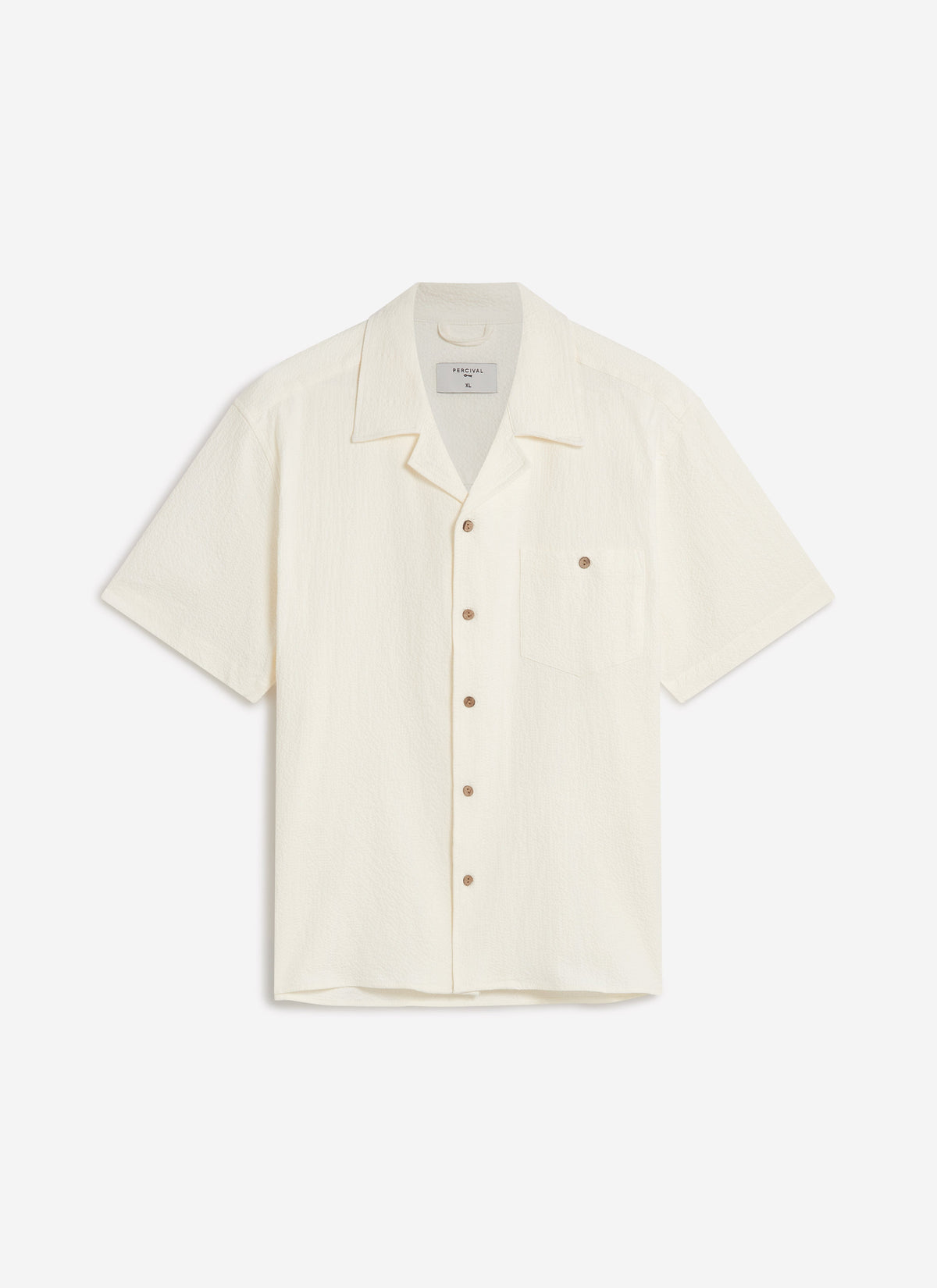 Men's Cuban Collar Short Sleeve Shirt - Seersucker - Ecru Cream | Percival Top Pick