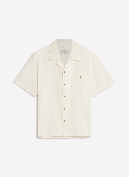 Men's Cuban Collar Short Sleeve Shirt - Seersucker - Ecru Cream | Percival Top Pick